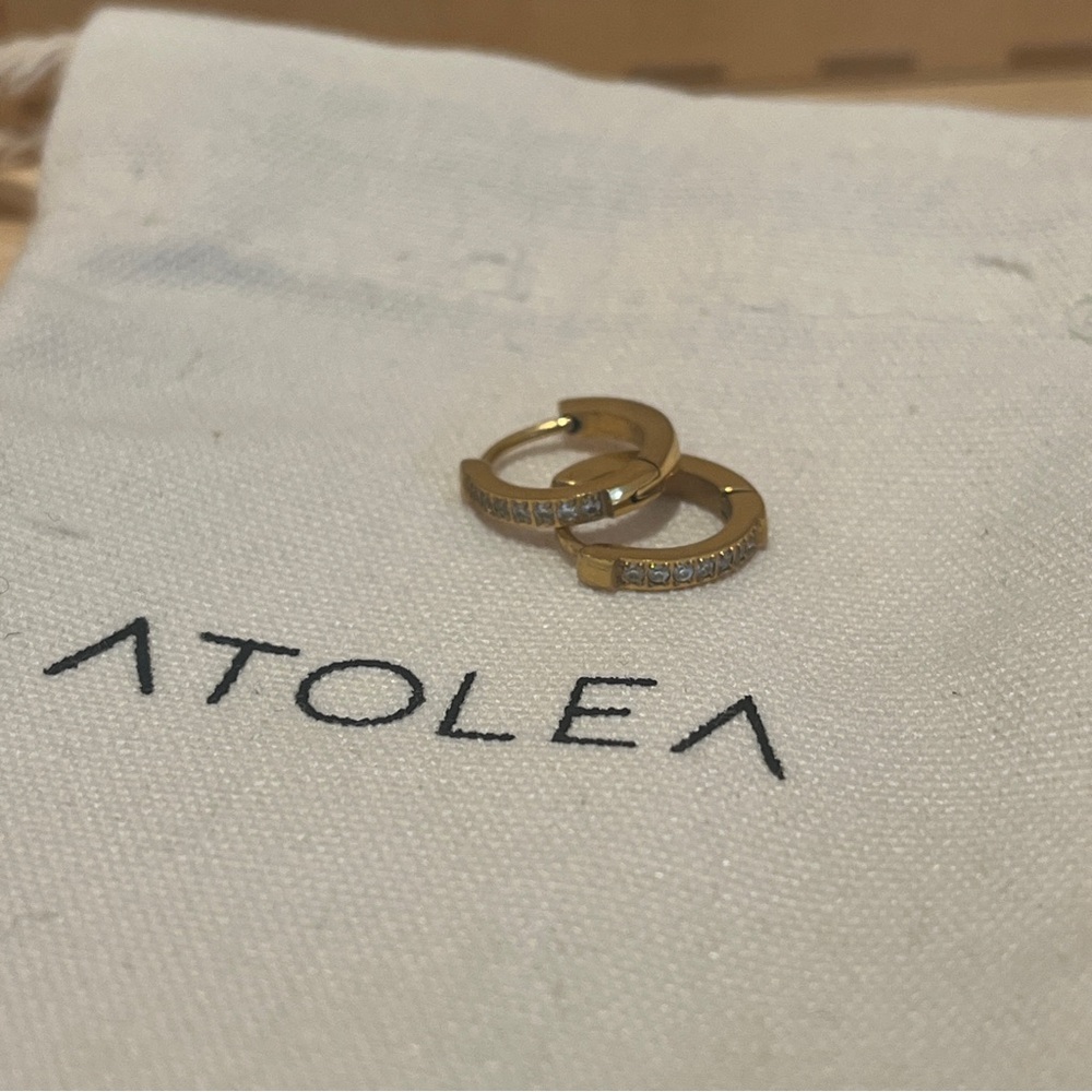 ATOLEA Tiny Gold Hoop Earrings with Crystal Bar - Picture 8 of 10